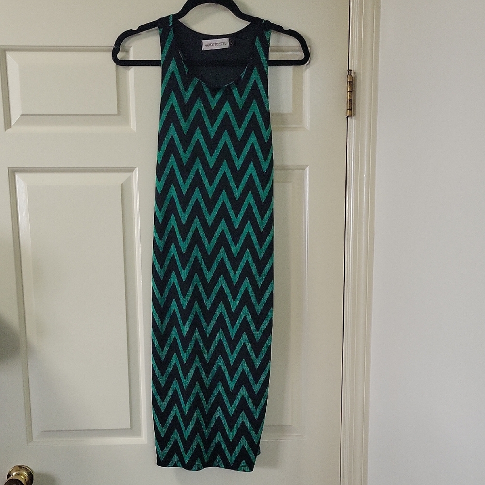 Veronica M Green and Black Chevron Midi Dress